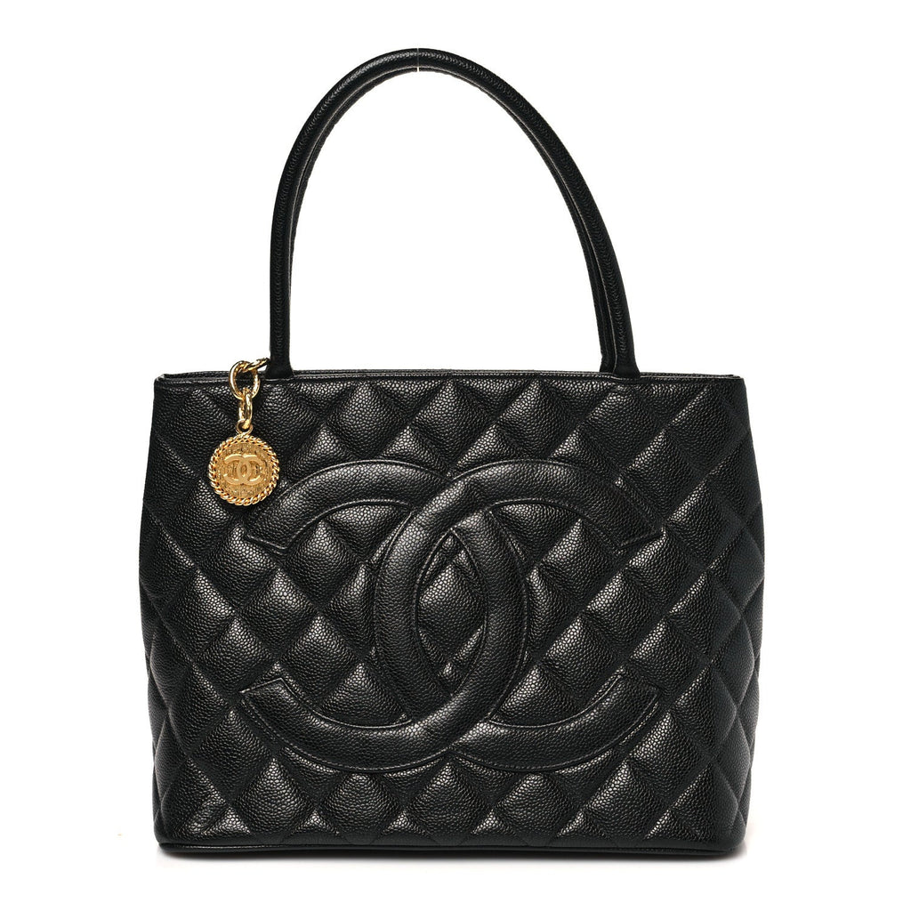 Caviar Quilted Medallion Tote Black