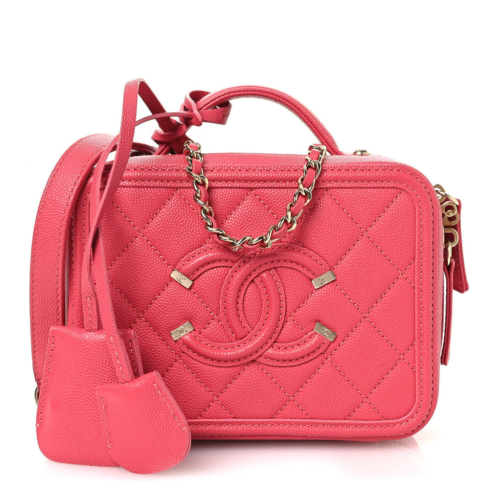 Caviar Quilted Small CC Filigree Vanity Case Pink