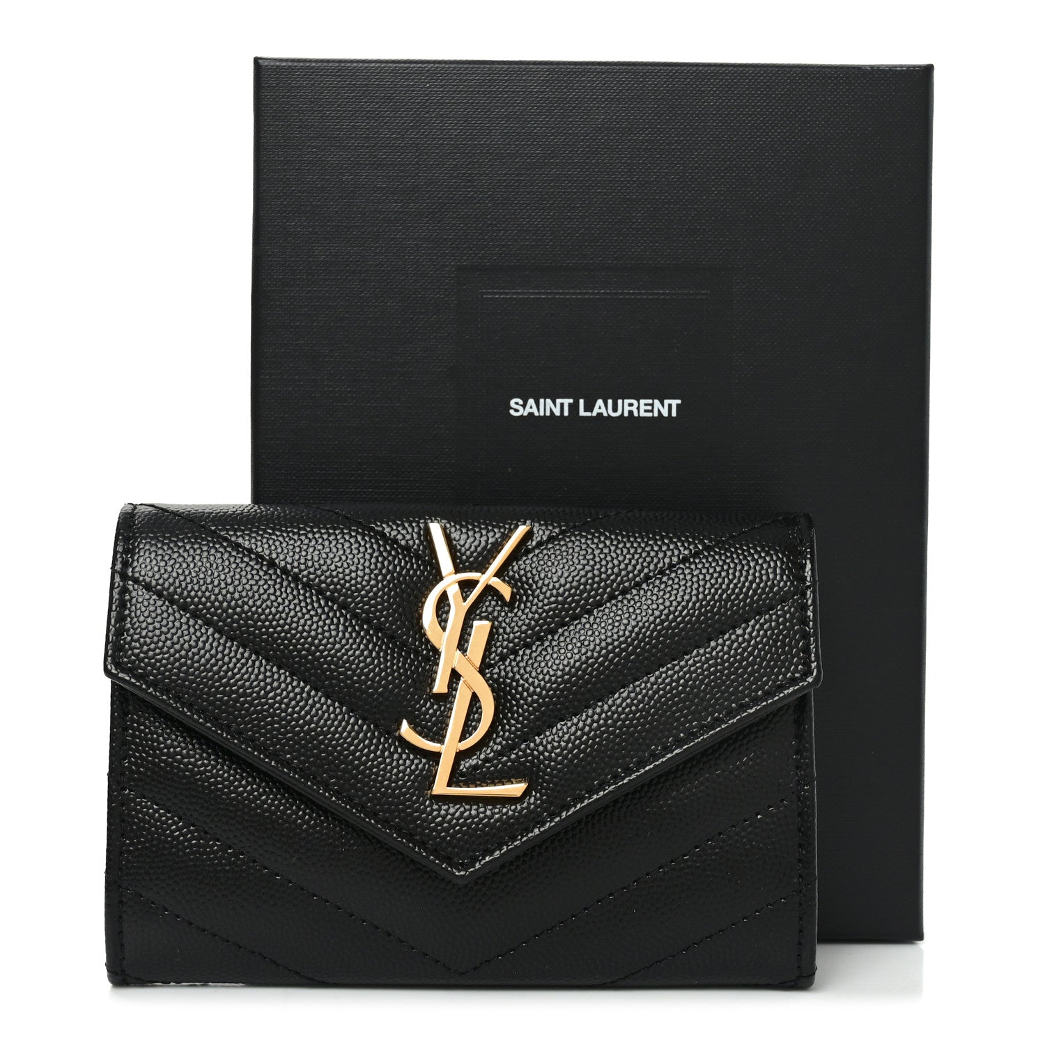 Grain De Poudre Matelasse Chevron Small Monogram Envelope Wallet Black