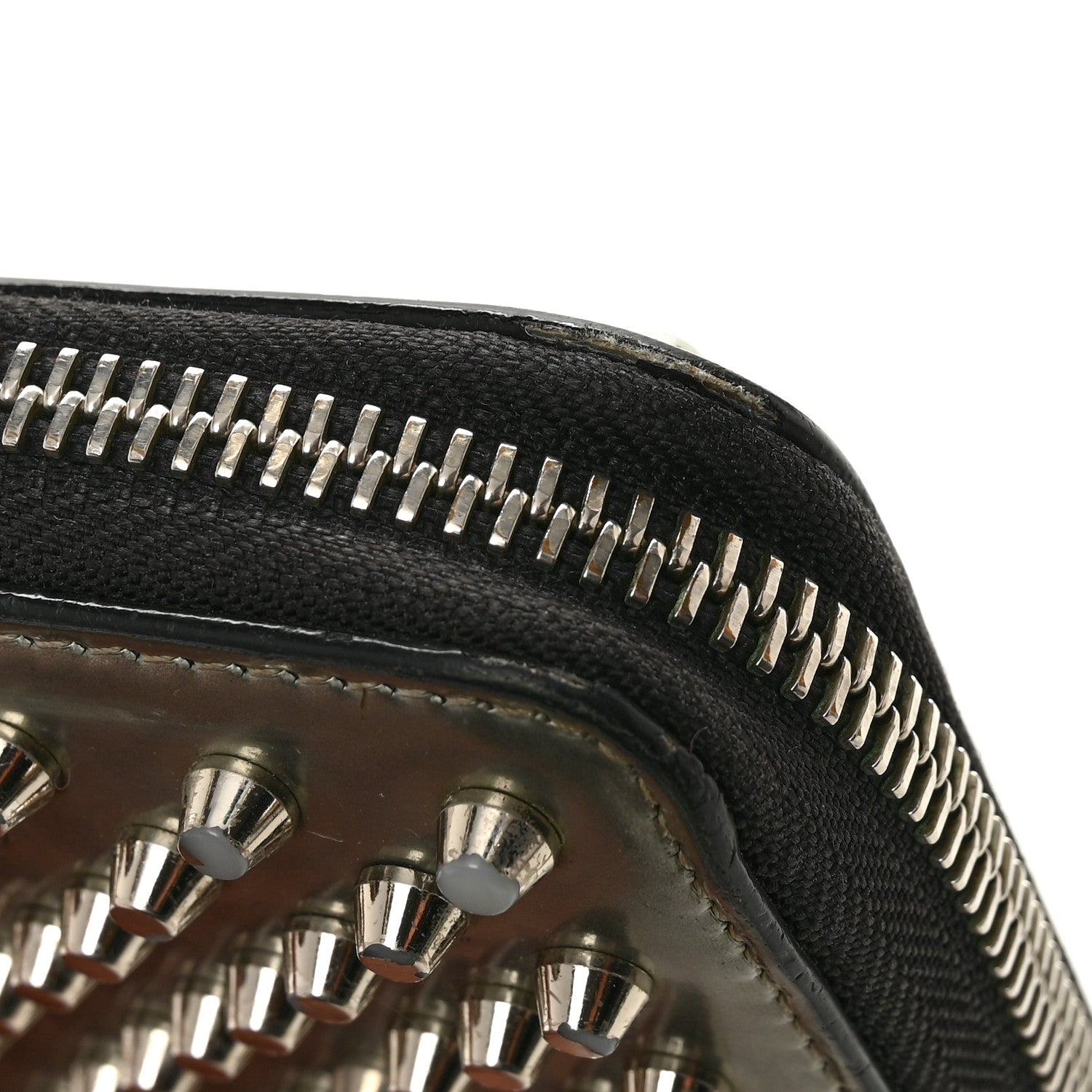 Metallic Patent Panettone Spiked Zip Around Wallet Silver