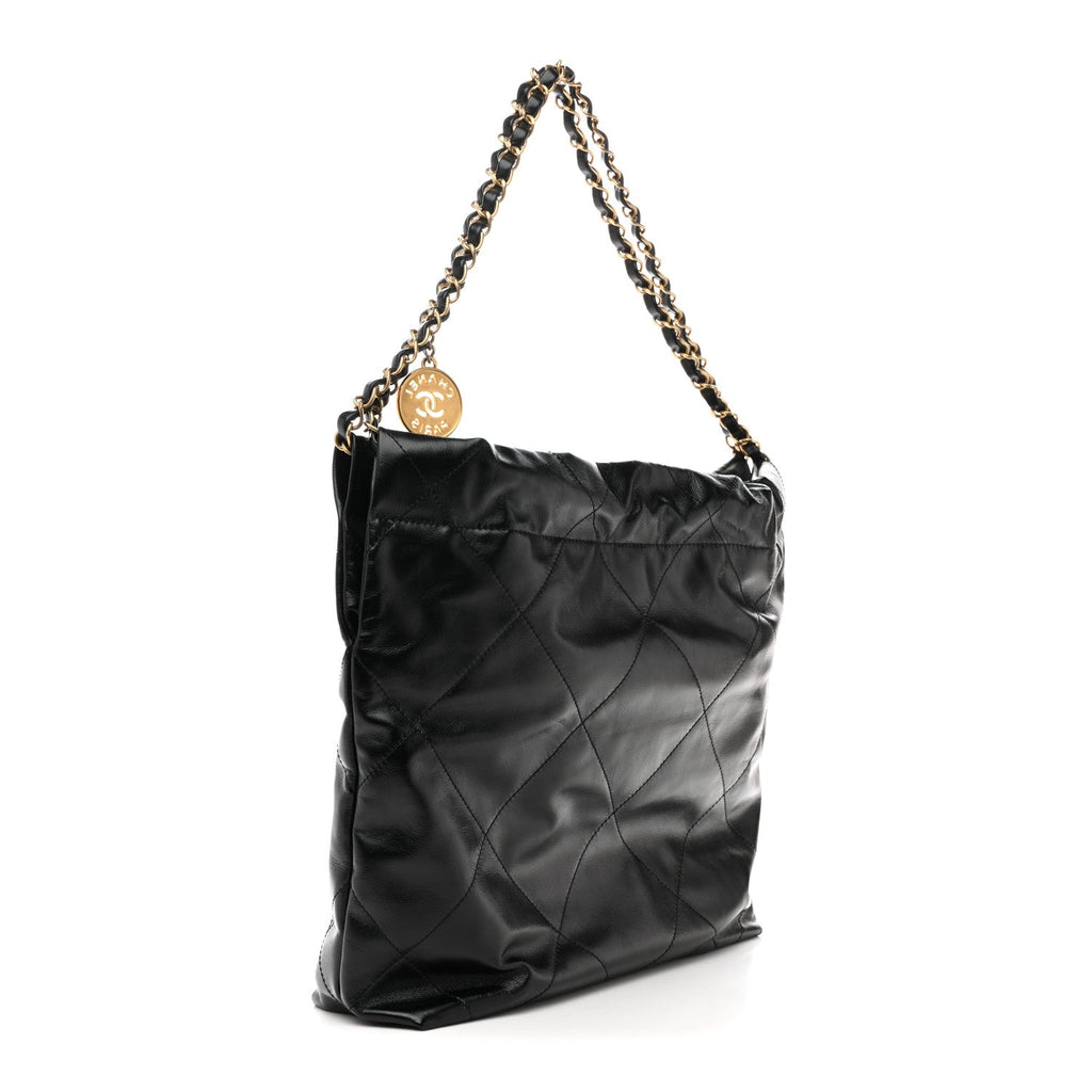 Shiny Calfskin Quilted Small Chanel 22 Black