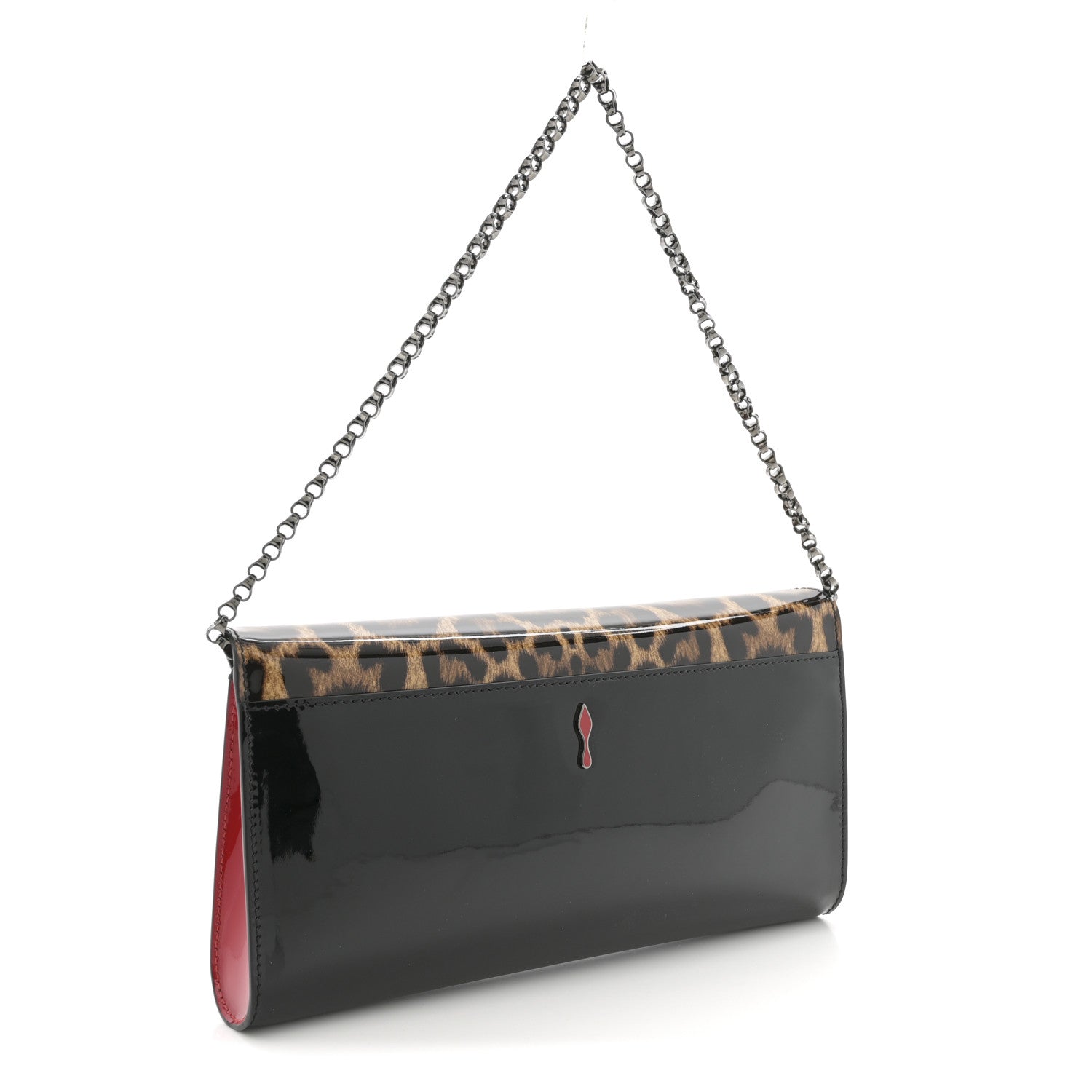Patent Leopard Vero Dodat Clutch Brown