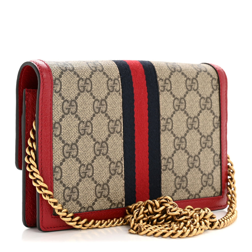 GG Supreme Monogram Web Queen Margaret Chain Wallet Red