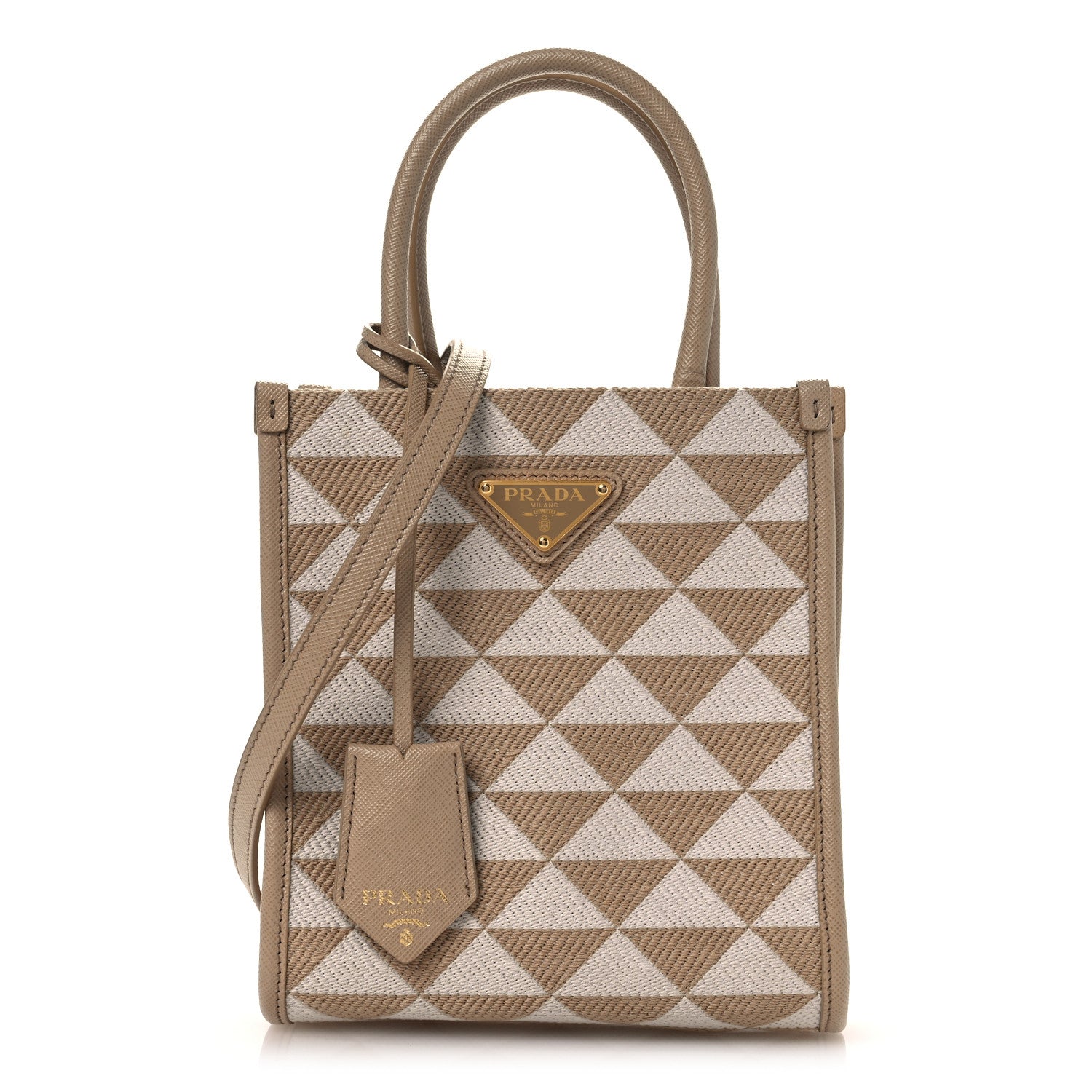 Jacquard Saffiano Triangolo Symbole Embroidered Micro Tote Corda Talco