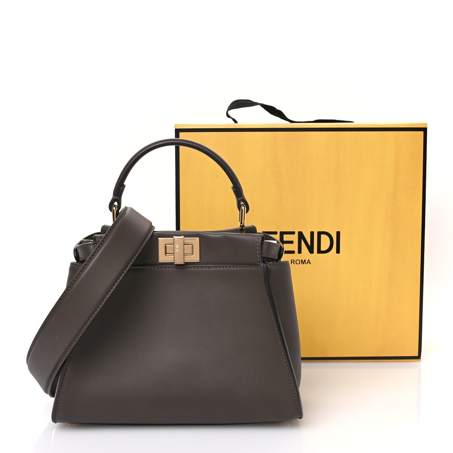 Vitello Seta Suede FF Mini Peekaboo Iconic Satchel  Chocolate Sigaro Marrone