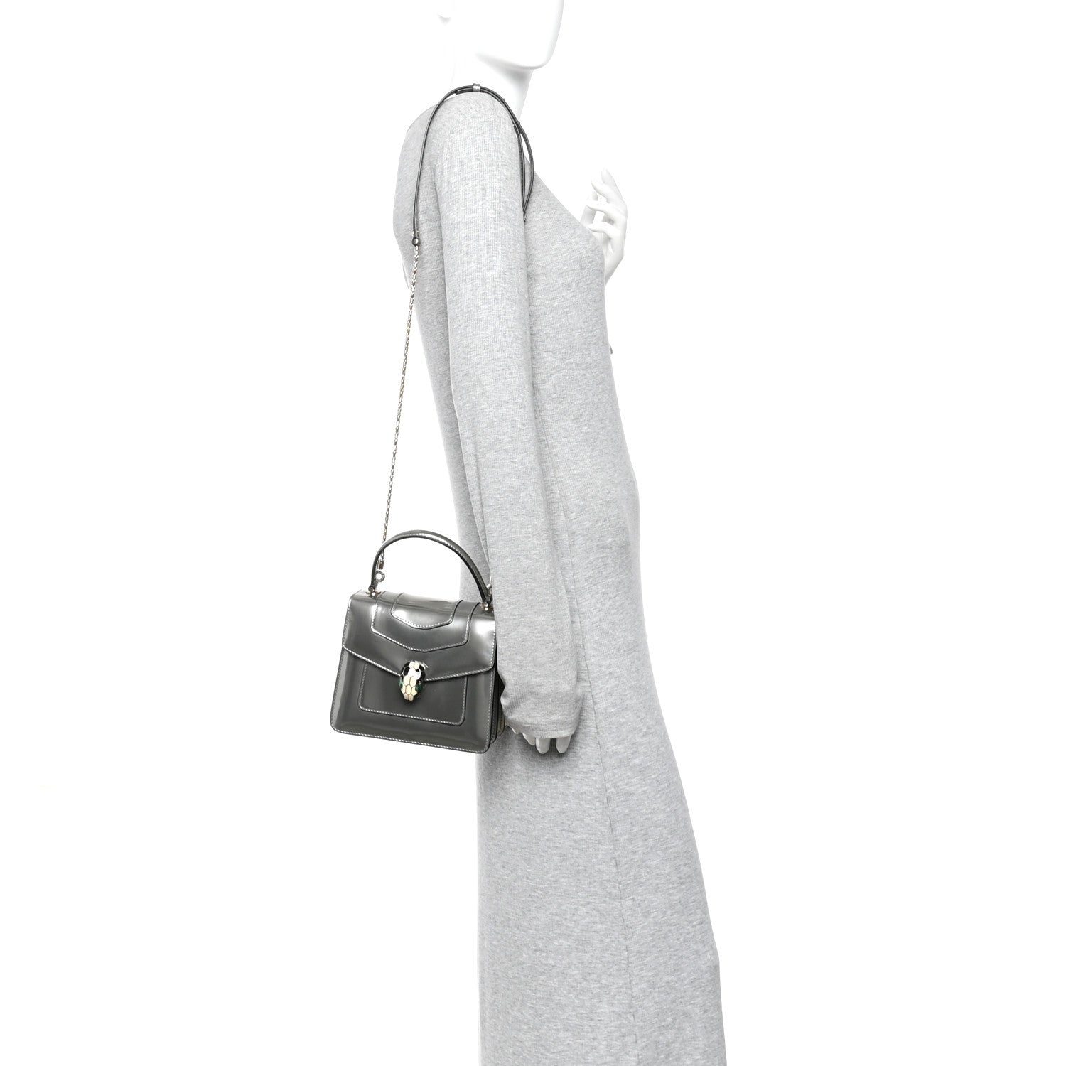 Metallic Calfskin Serpenti Forever Top Handle Silver