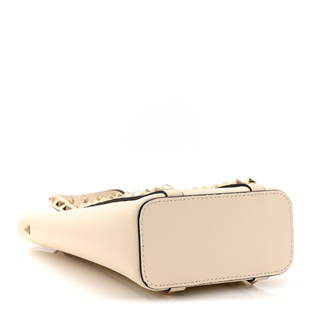 Pebbled Calfskin Rockstud North South Crossbody Bag Light Ivory