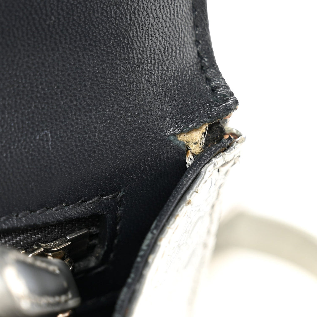 Metallic Patent Micro-Cannage Small Diorama Flap Bag Silver