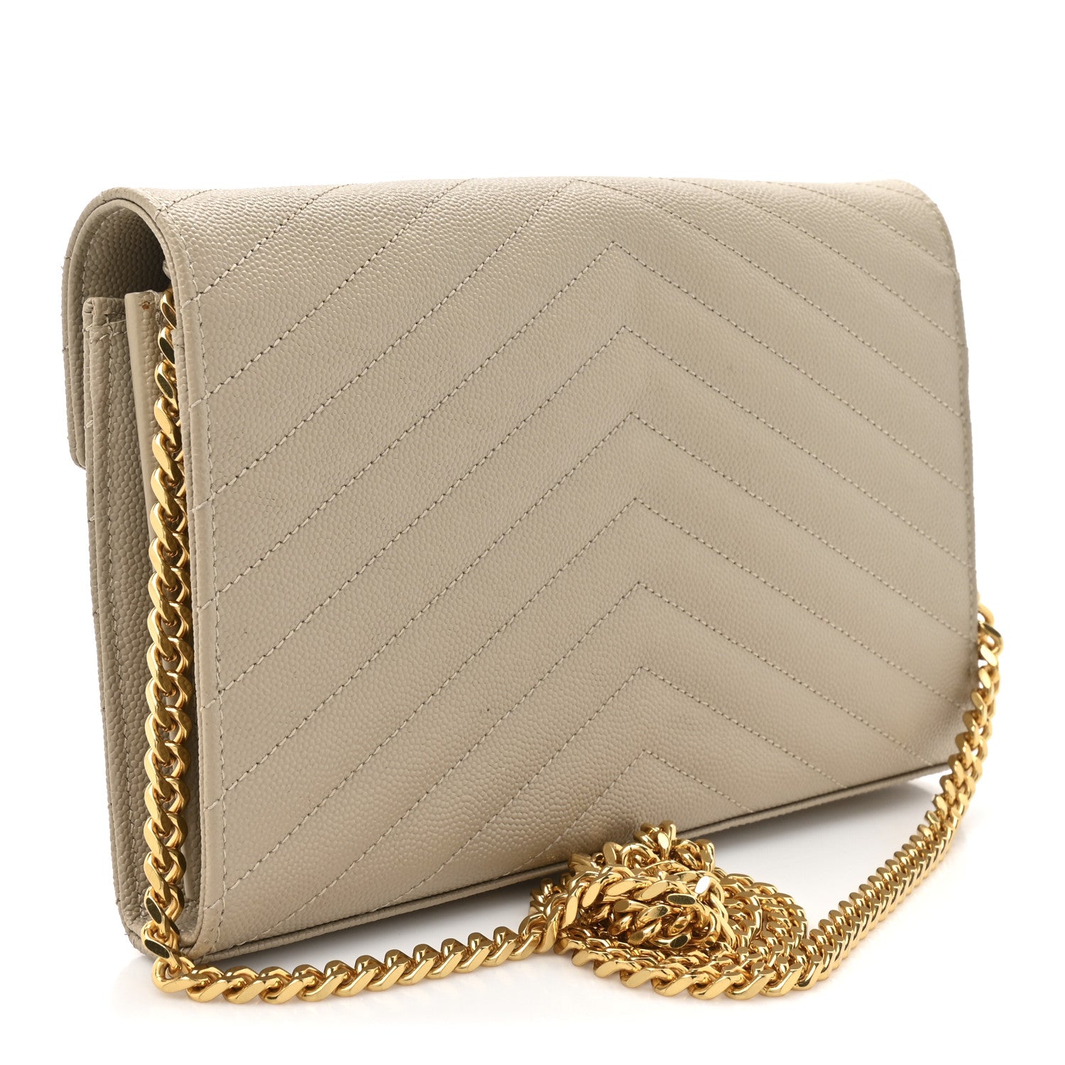 Grain De Poudre Matelasse Chevron Monogram Chain Wallet Dark Beige