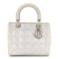 Metallic Nubuck Cannage Medium Lady Dior Silver