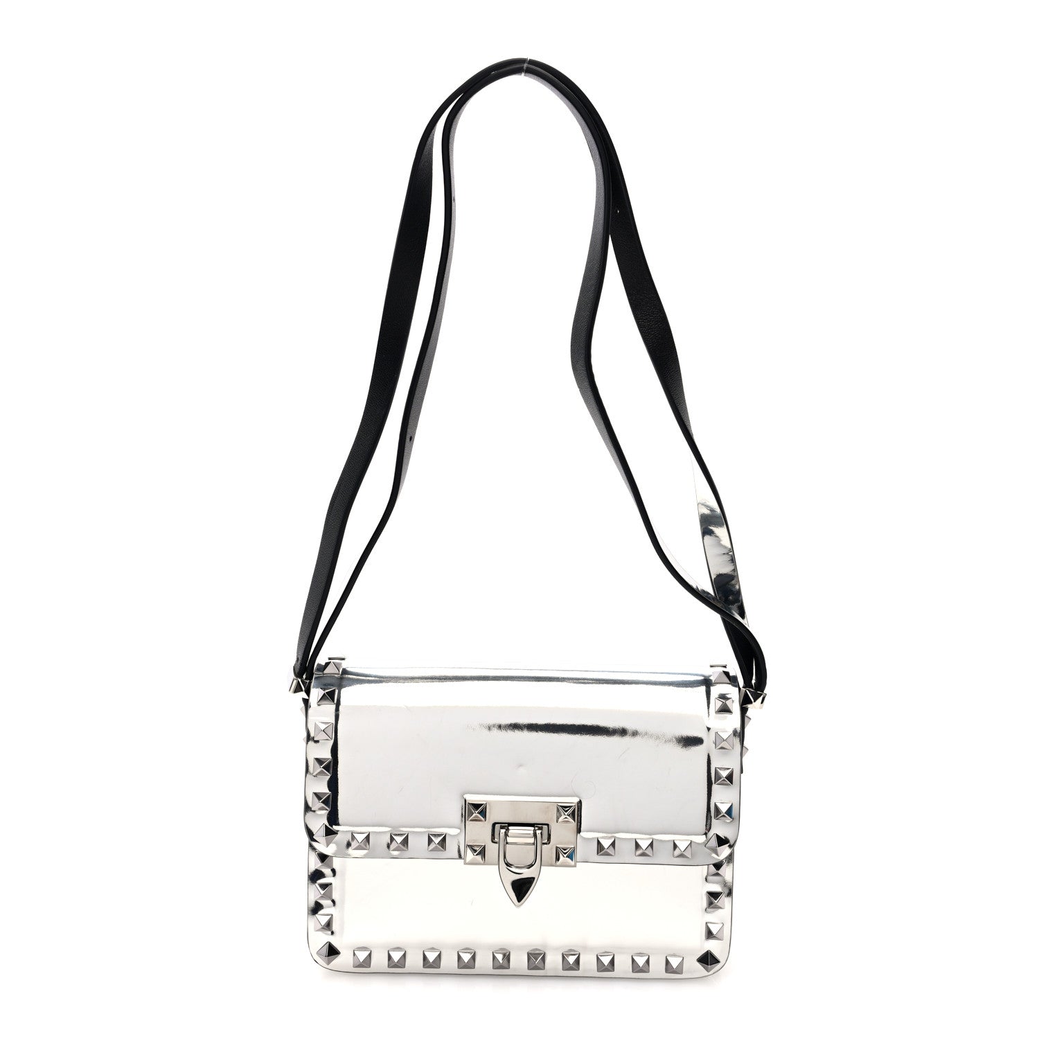 Mirror Calfskin Small Rockstud23 Shoulder Bag Silver