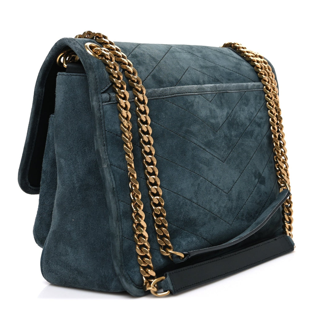 Suede Monogram Medium Niki Chain Satchel Green