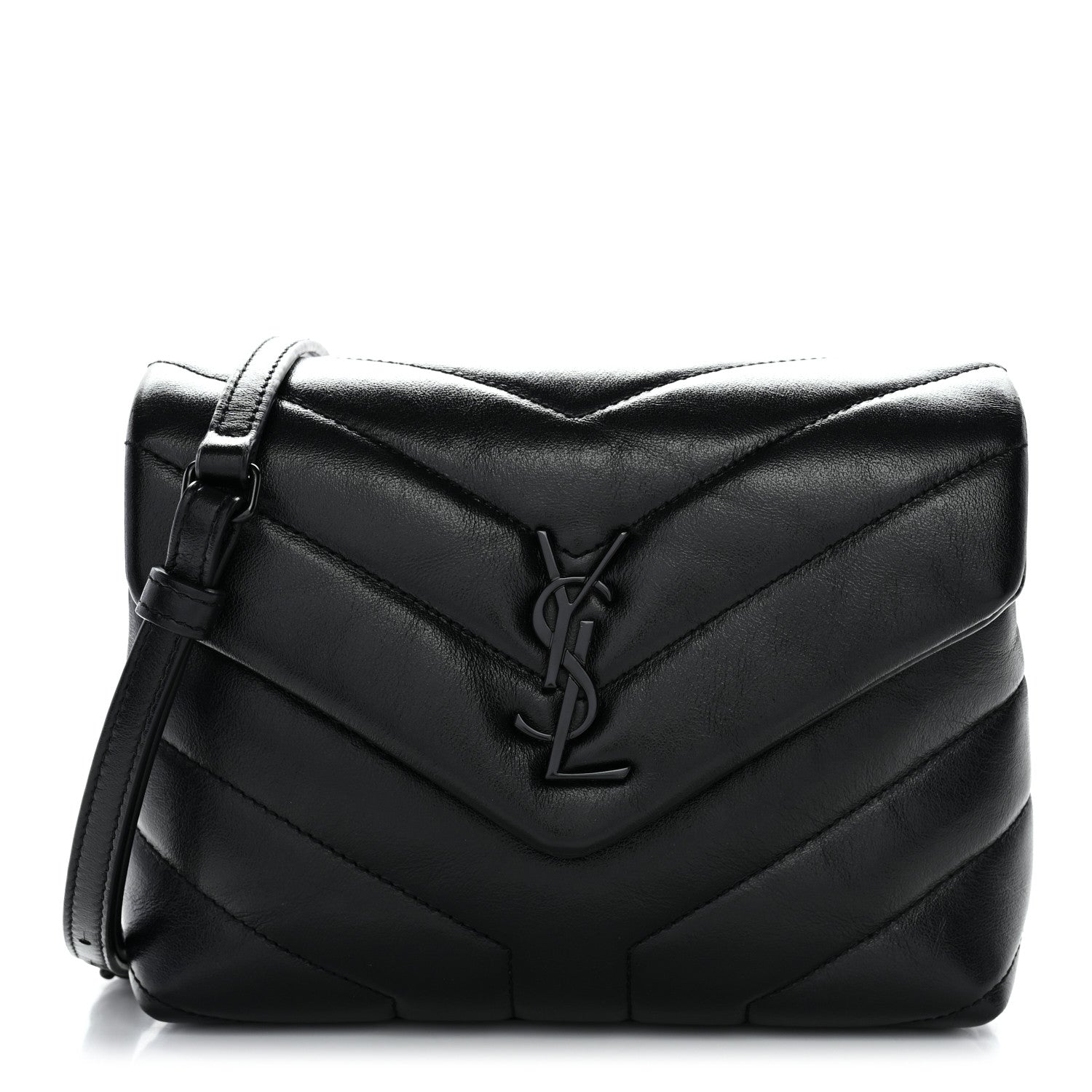 Calfskin Y Quilted Monogram Monochrome Toy Loulou Crossbody Bag Black