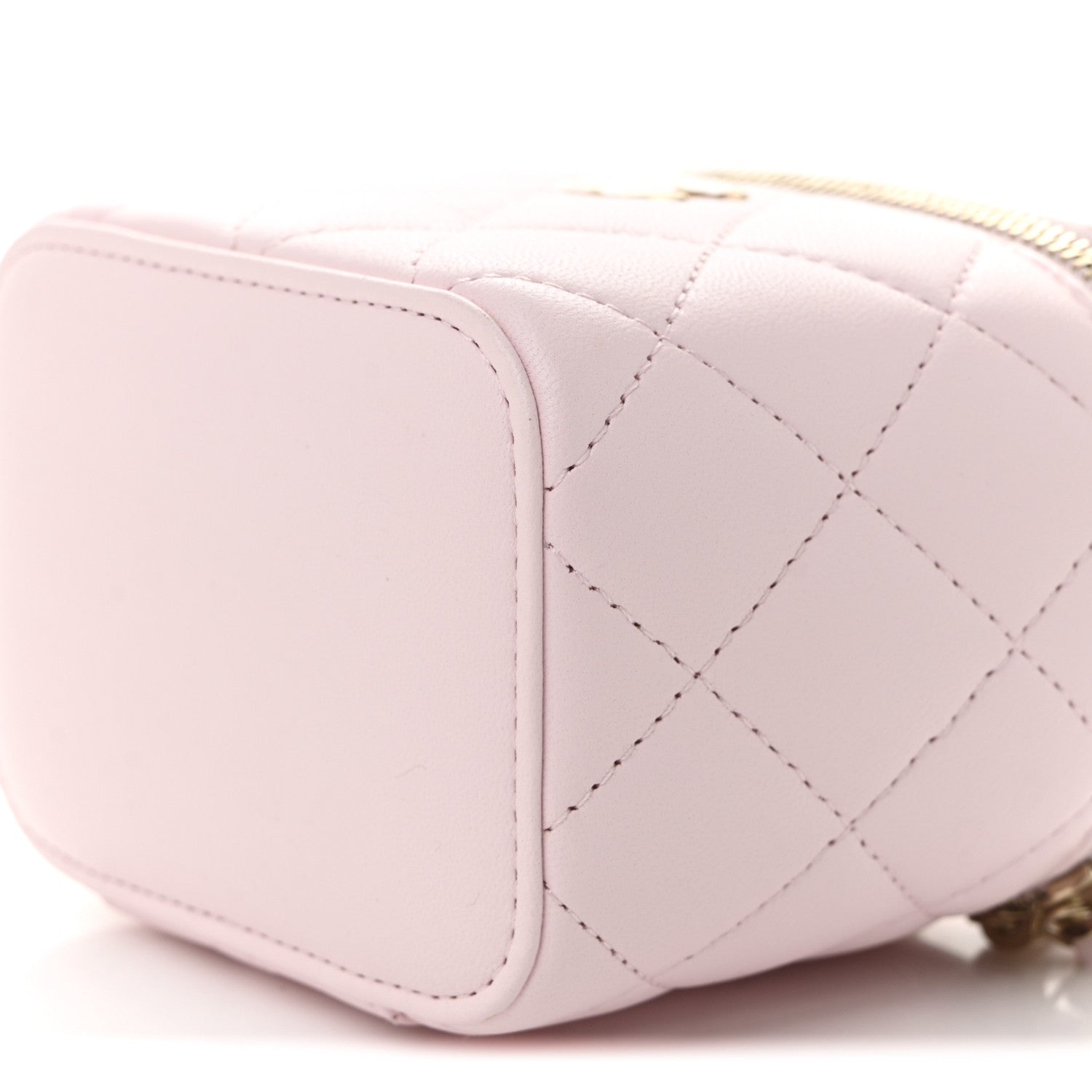 Lambskin Quilted Mini Vanity Case With Pearl Chain Light Pink