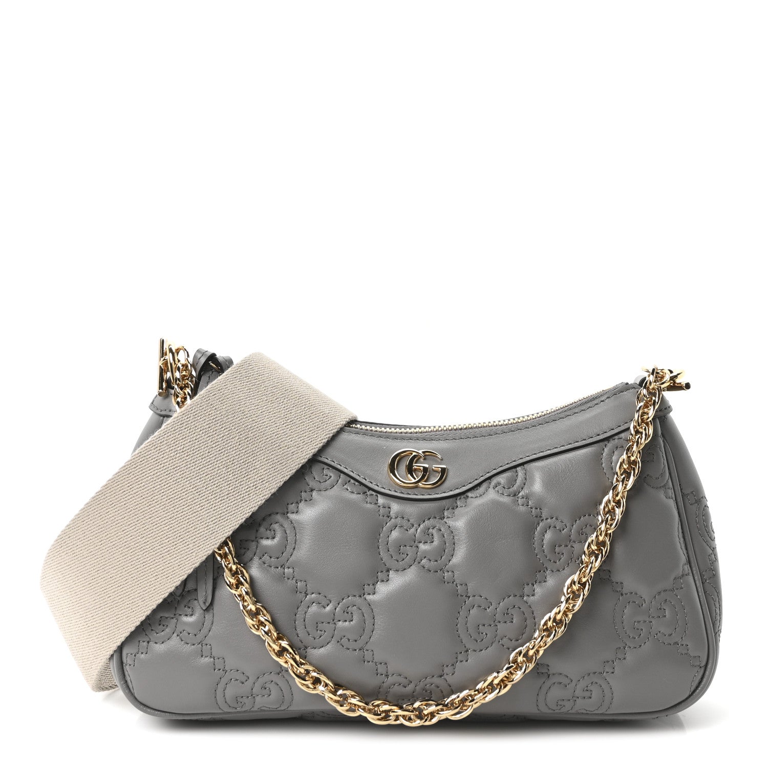 Calfskin GG Matelasse Chain Handbag Dusty Grey Natural
