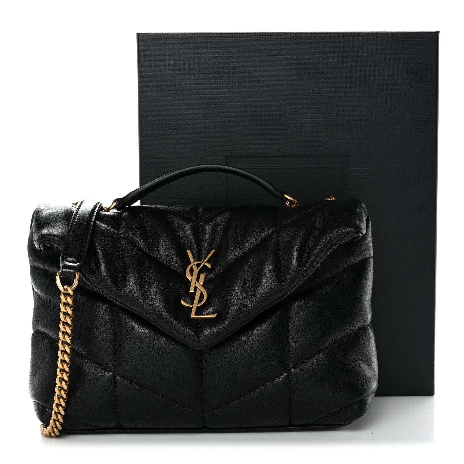 Lambskin Quilted Toy Loulou Puffer Monogram Chain Satchel Black