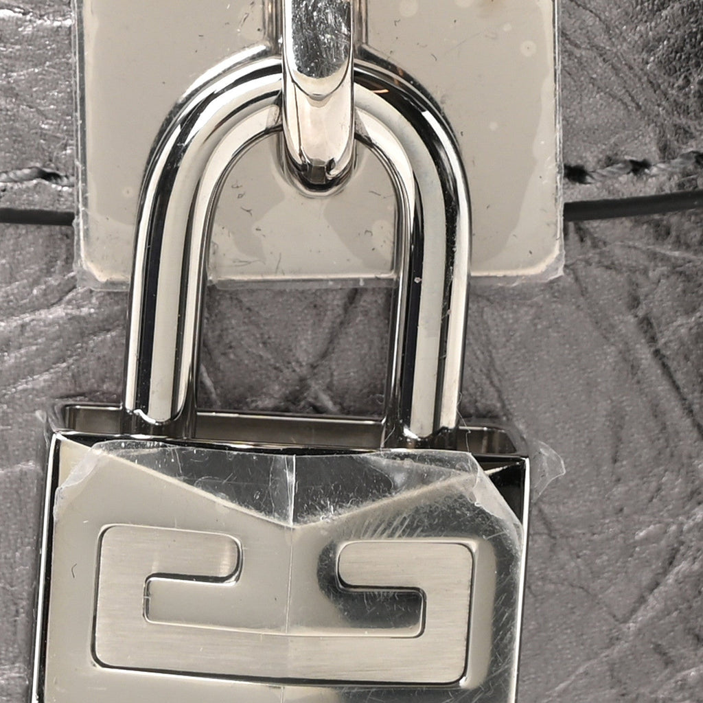 Laminated Lambskin Micro Shark Lock Bucket Bag Silvery Grey