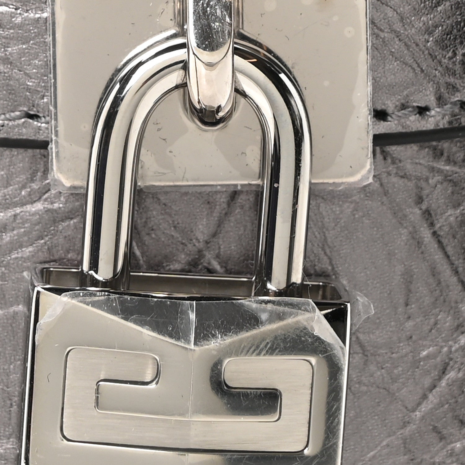 Laminated Lambskin Micro Shark Lock Bucket Bag Silvery Grey