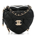 Lambskin Quilted CC In Love Heart Clutch With Chain Black