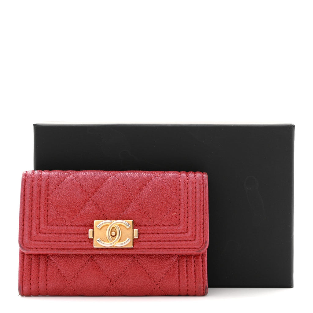 Caviar Quilted Boy Flap  Holder Wallet Red