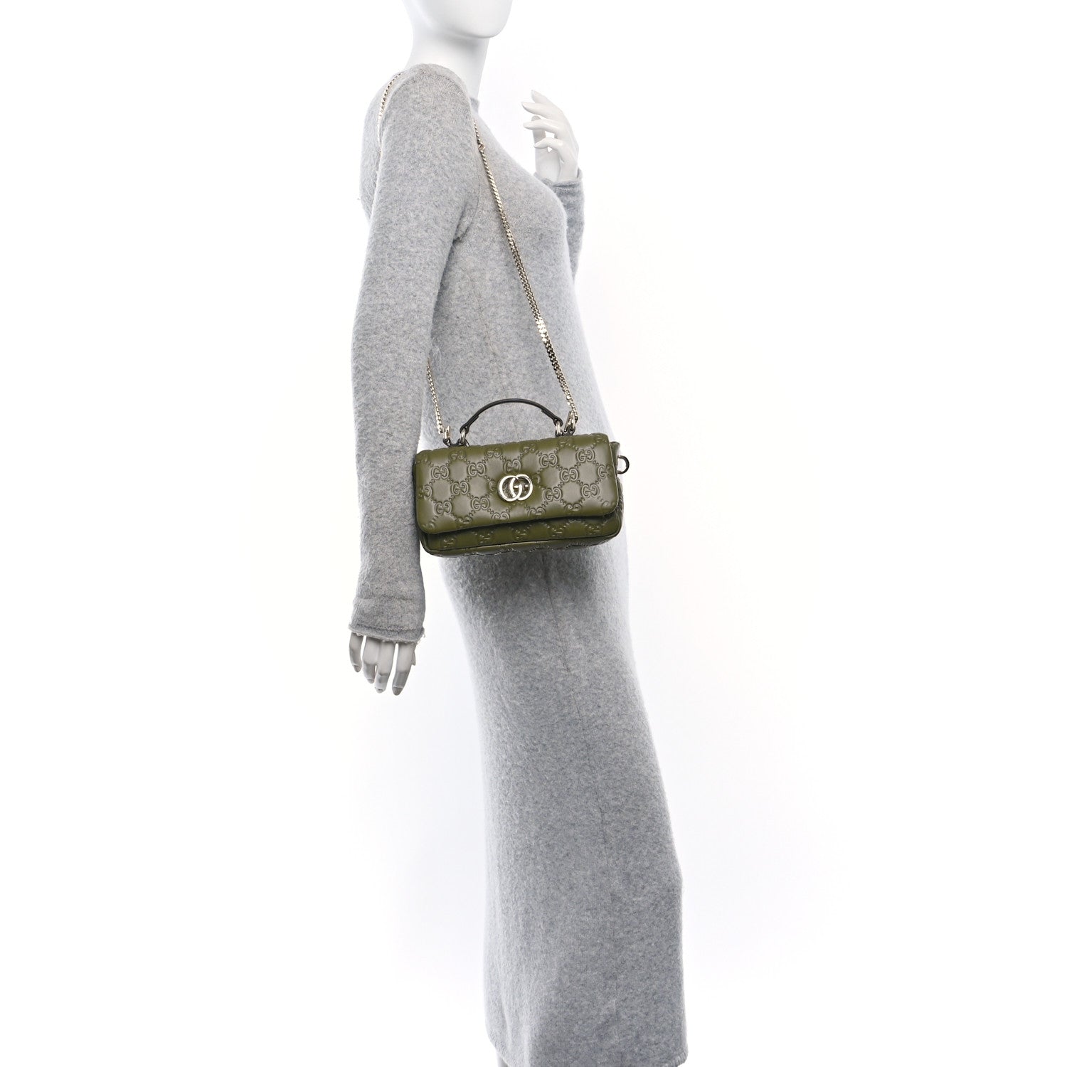Lambskin Embossed Mini GG Milano Top Handle Shoulder Bag Green