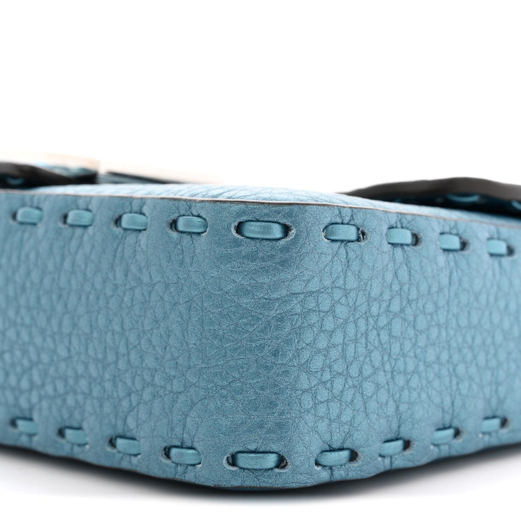Metallic Cuoio Roma Sellerissima Nappa Sintetica Tape Stitch Mini Baguette Placca Argento