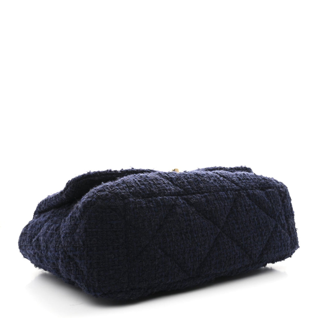 Tweed Quilted Maxi Chanel 19 Flap Navy