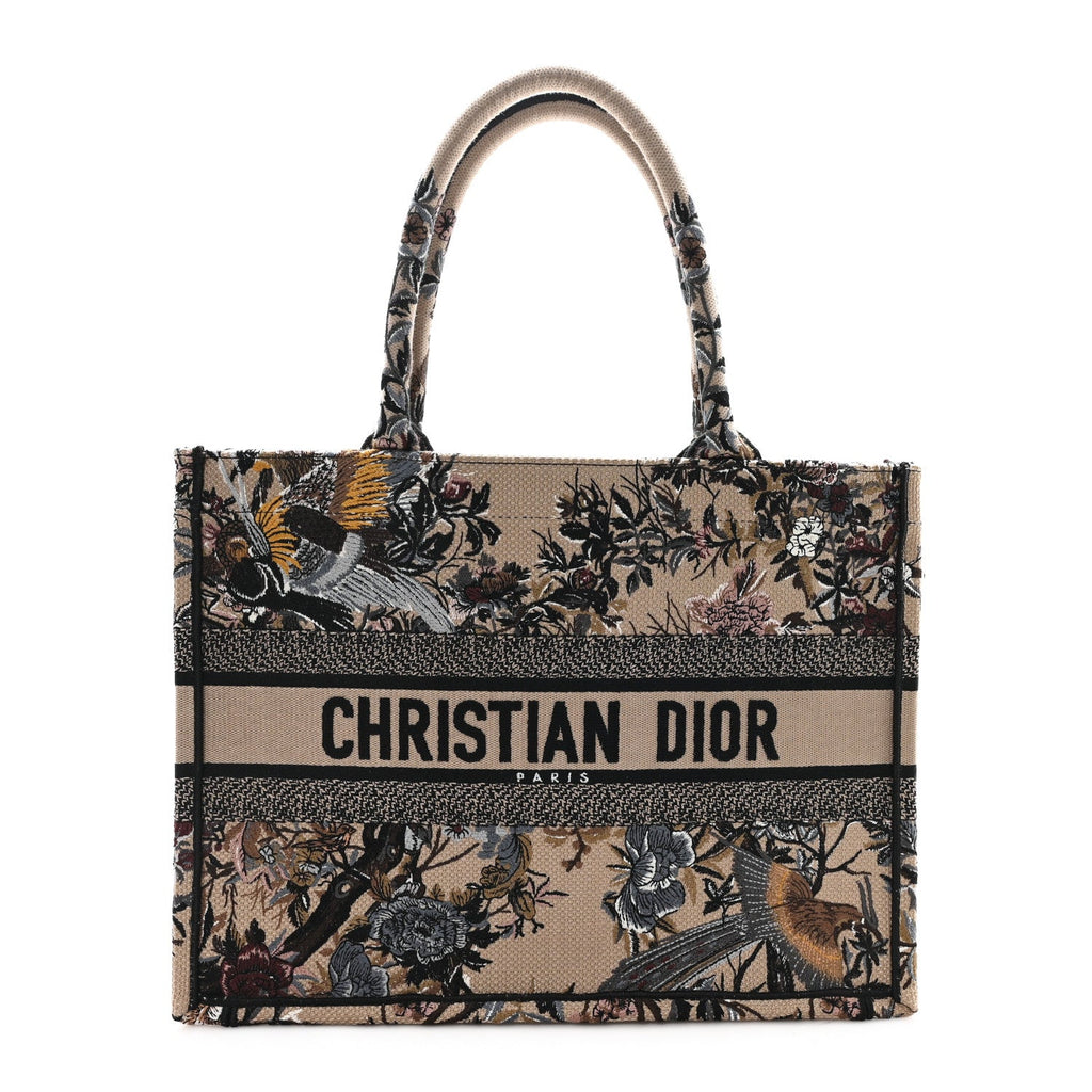 Canvas Embroidered Jardin D'Hiver Medium Book Tote Beige Multicolor