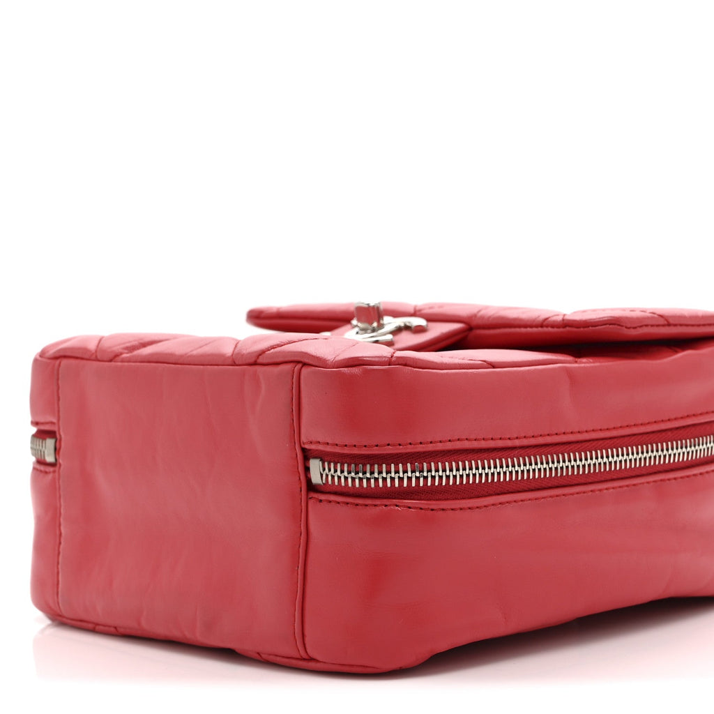 Aged Calfskin Quilted Top Handle Camera Case Red