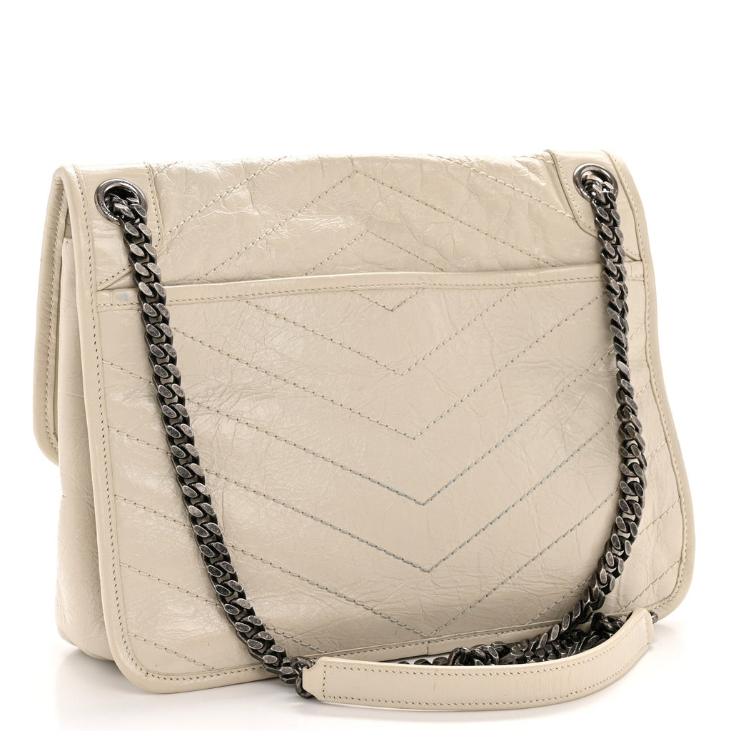 Crinkled Calfskin Matelasse Monogram Medium Niki Chain Satchel Crema Soft