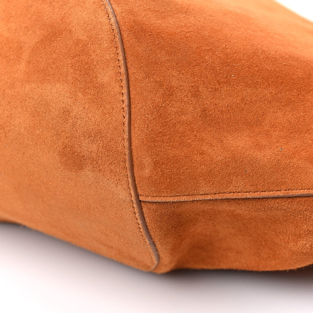 Suede Calfskin Medium Lotus Tote Caramel