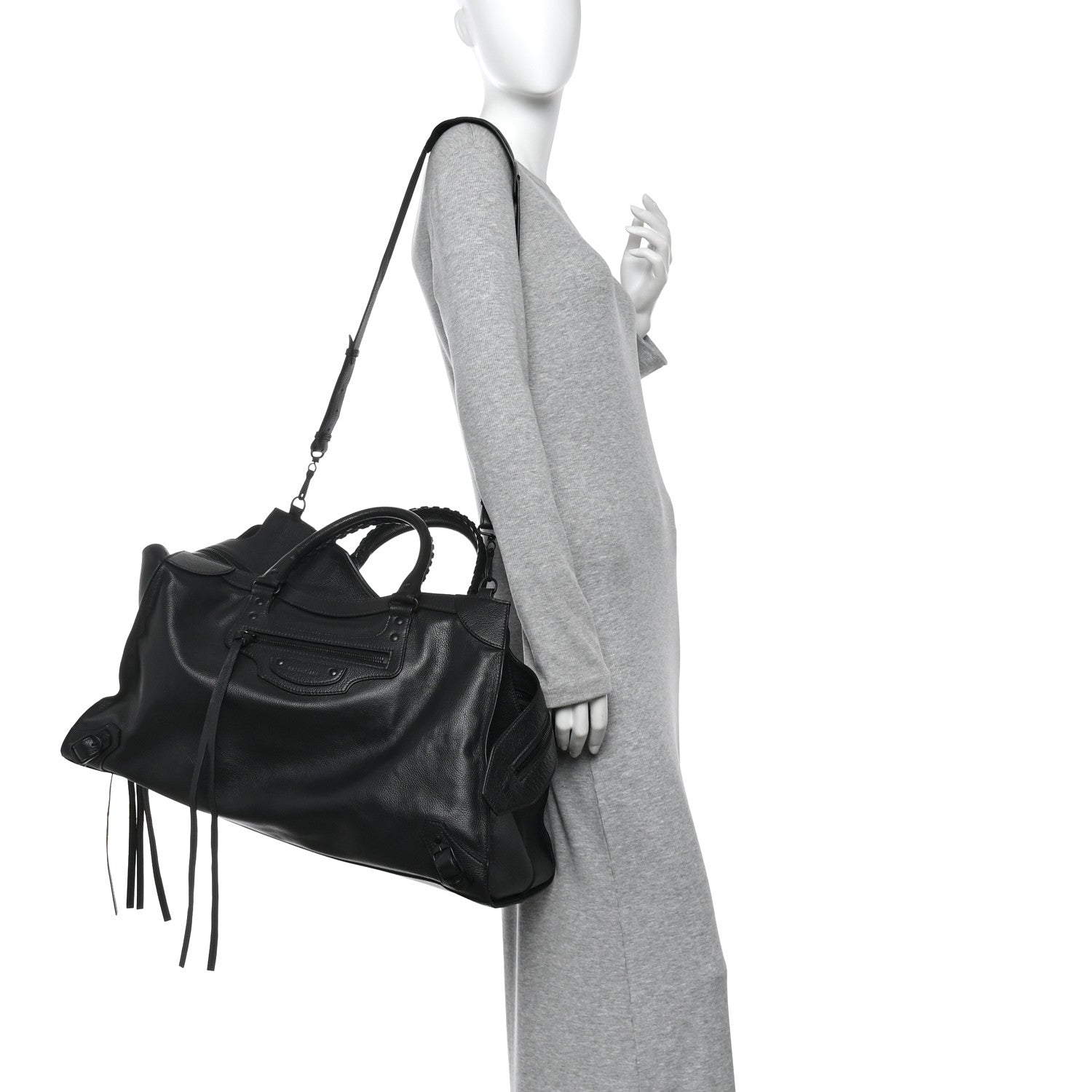 Grained Calfskin Neo Classic Black Hardware Large Top Handle Bag Black