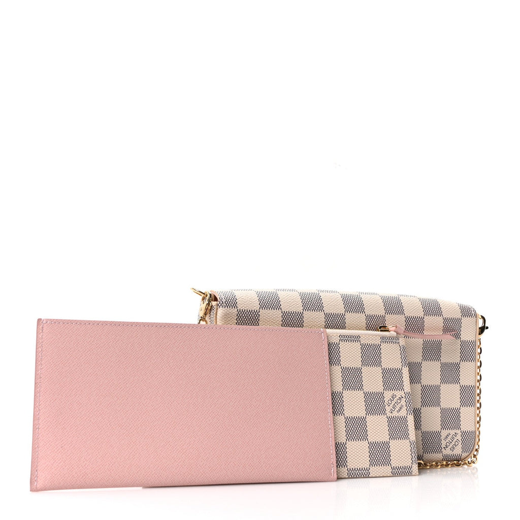 Damier Azur Pochette Felicie Chain Wallet Rose Ballerine