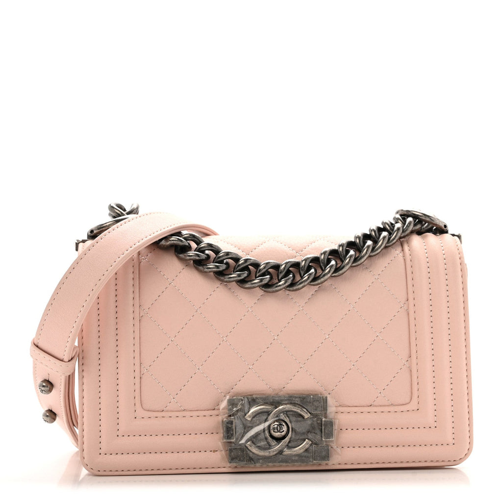 Calfskin Quilted Small Boy Flap Light Pink
