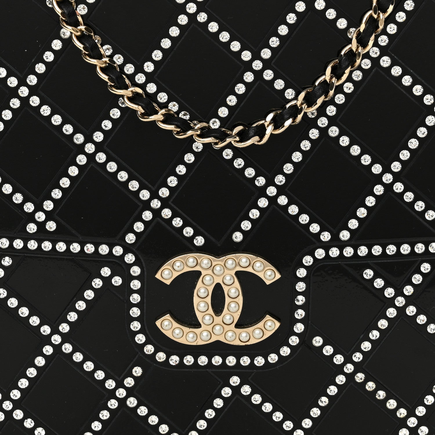 Plexiglass Crystal Quilted Minaudiere Clutch Black White