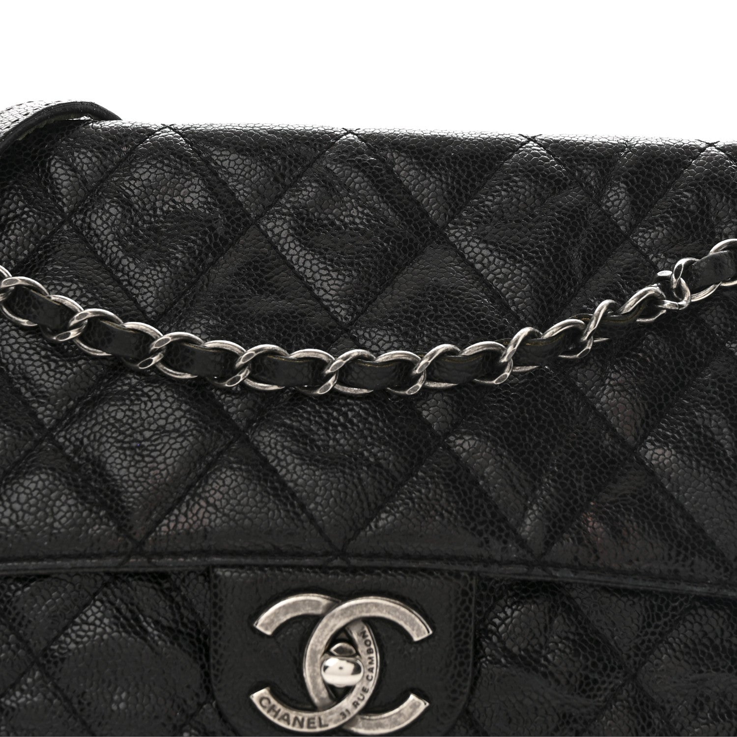 Crumpled Grained Calfskin Jumbo CC Crave Flap Black