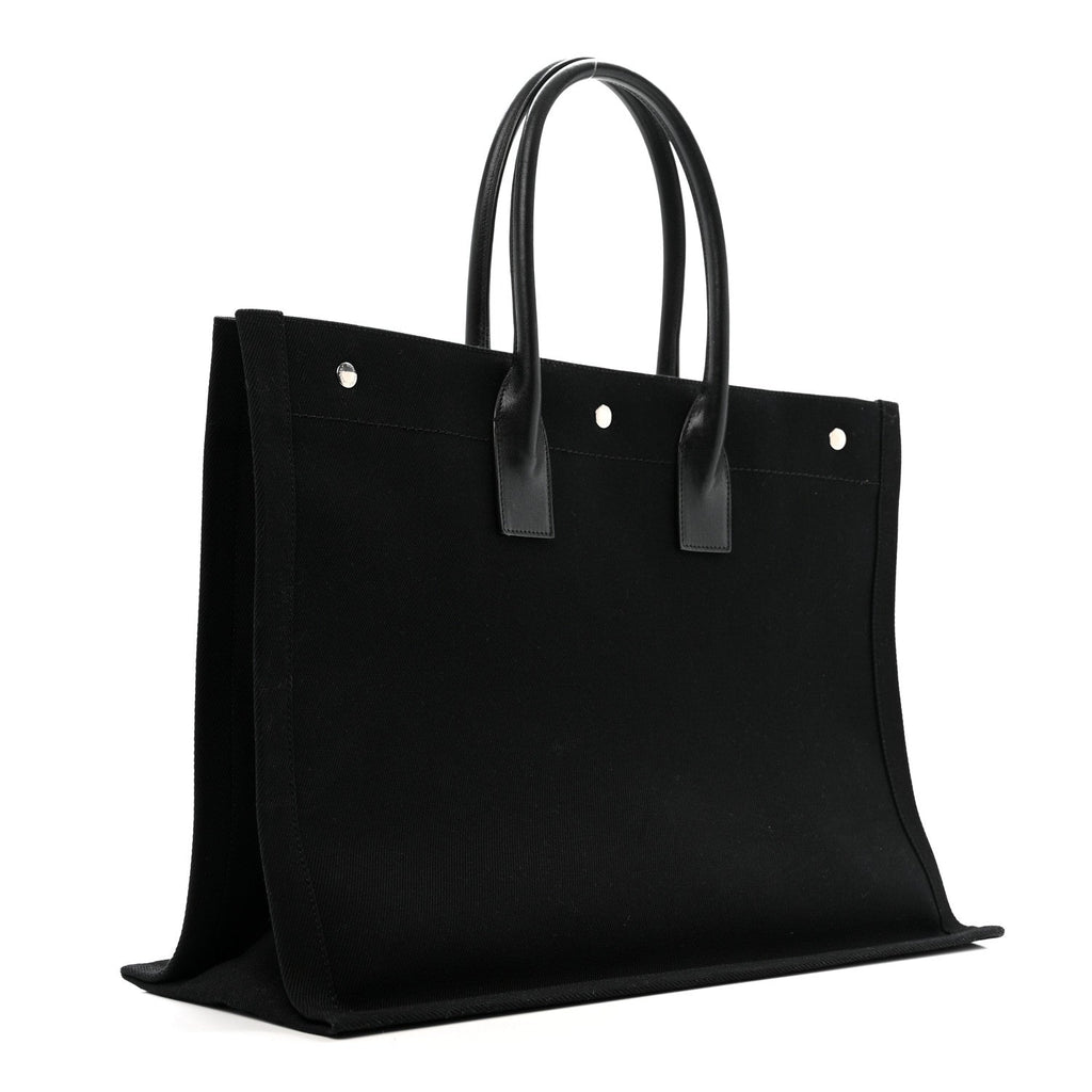 Linen Calfskin Rive Gauche Tote Black