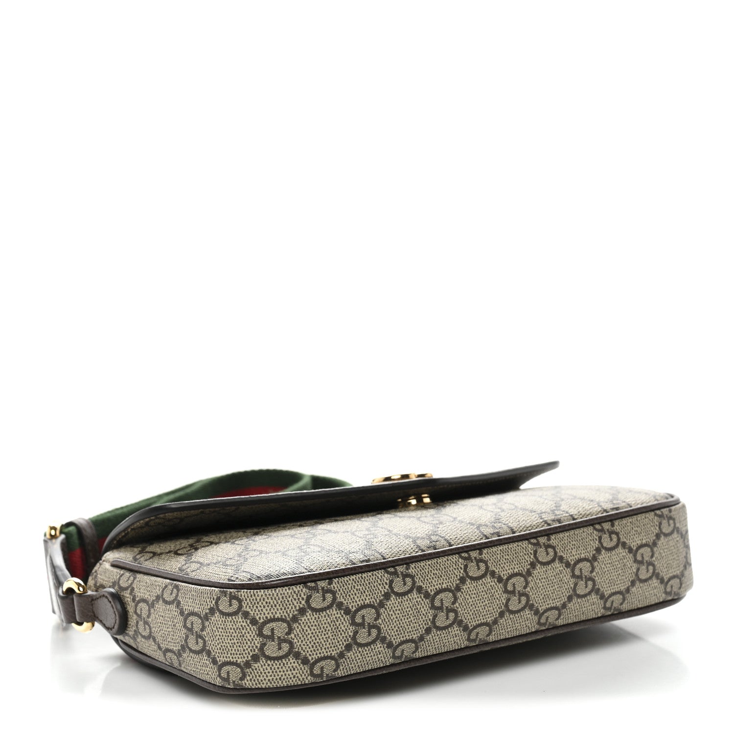 GG Supreme Monogram Textured Dollar Calfskin Web Mini Ophidia Envelope Shoulder Bag Beige Ebony New Acero
