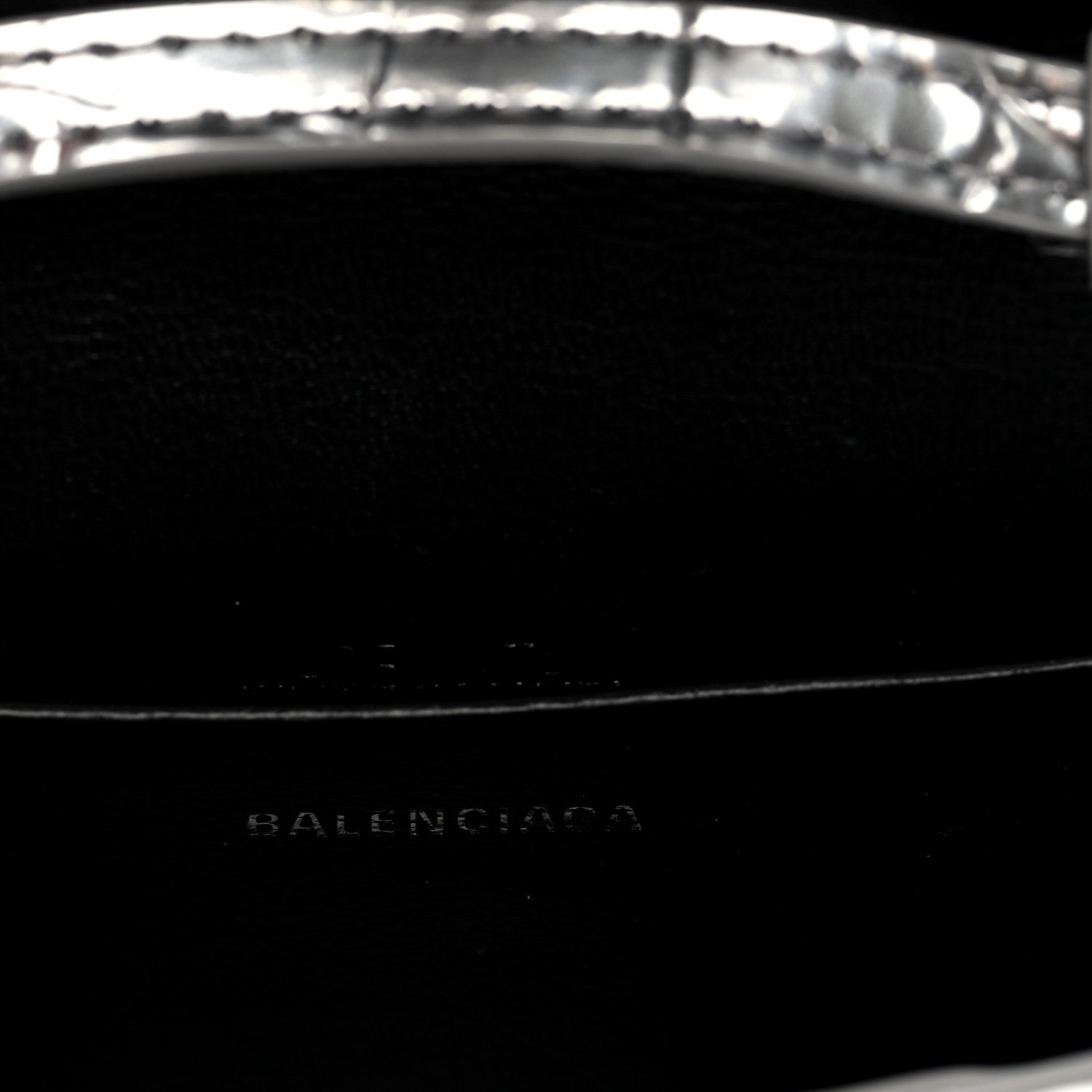 Metallic Calfskin Crocodile Embossed Hourglass Top Handle Bag Mini Silver