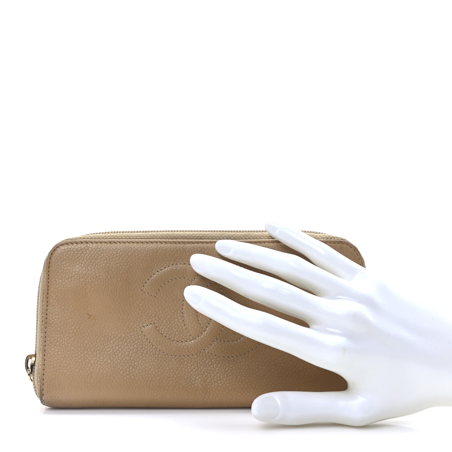 Caviar Large Timeless CC Zip Around Wallet Beige