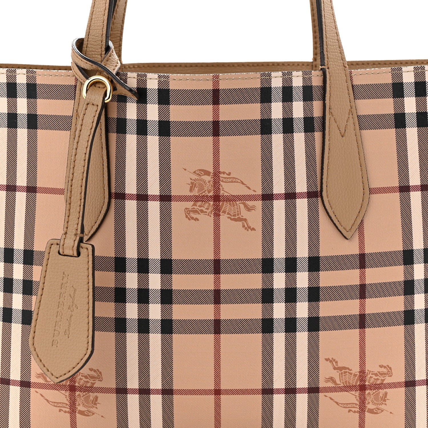 Grainy Calfskin Haymarket Check Small Reversible Tote Mid Camel