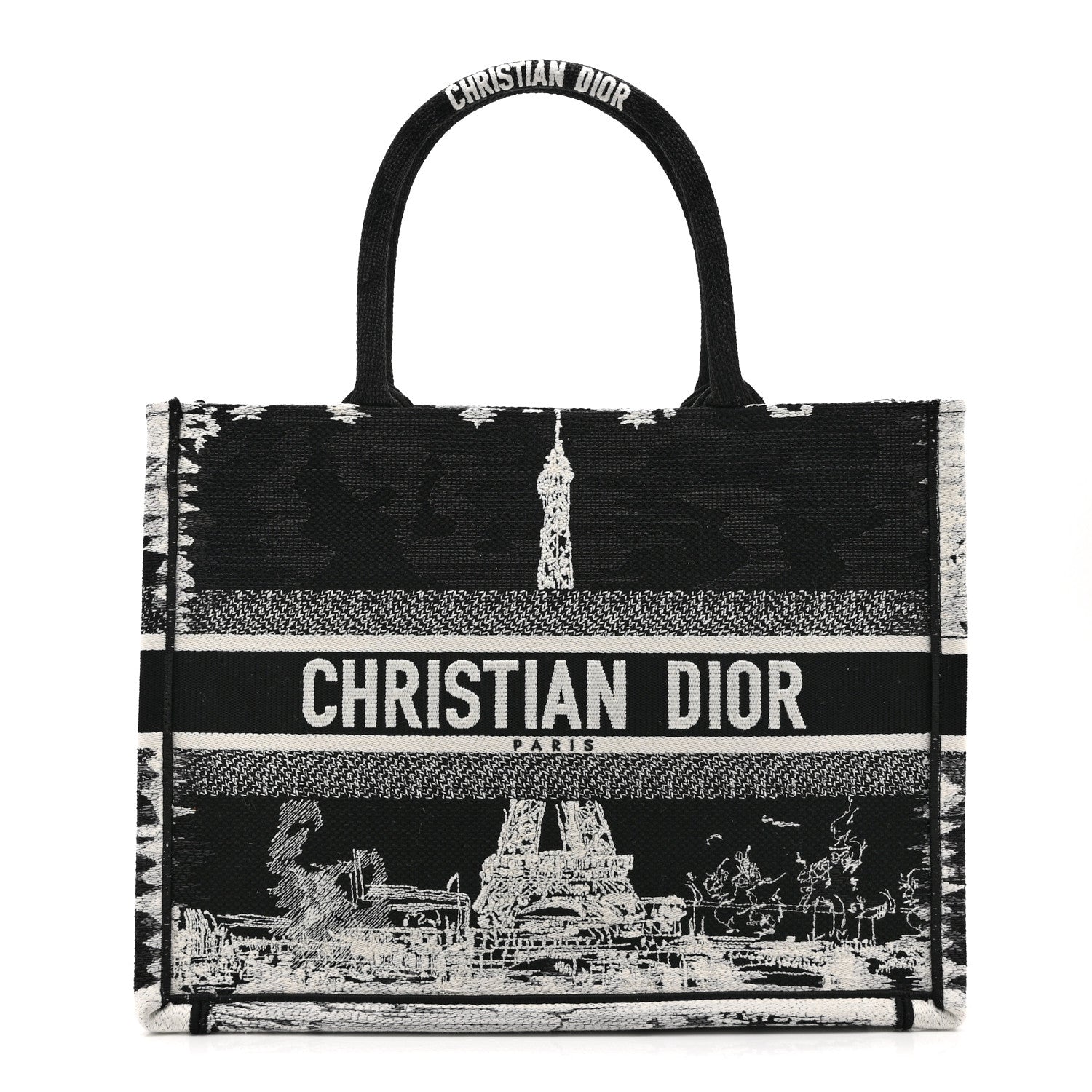 Canvas Embroidered Medium Paris Book Tote Black White
