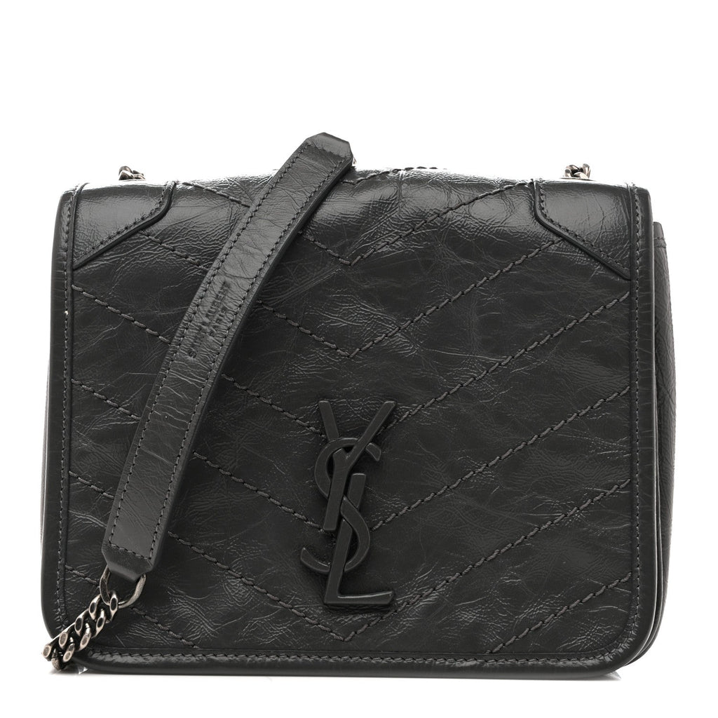 Crinkled Calfskin Matelasse Monogram Niki Chain Wallet Storm