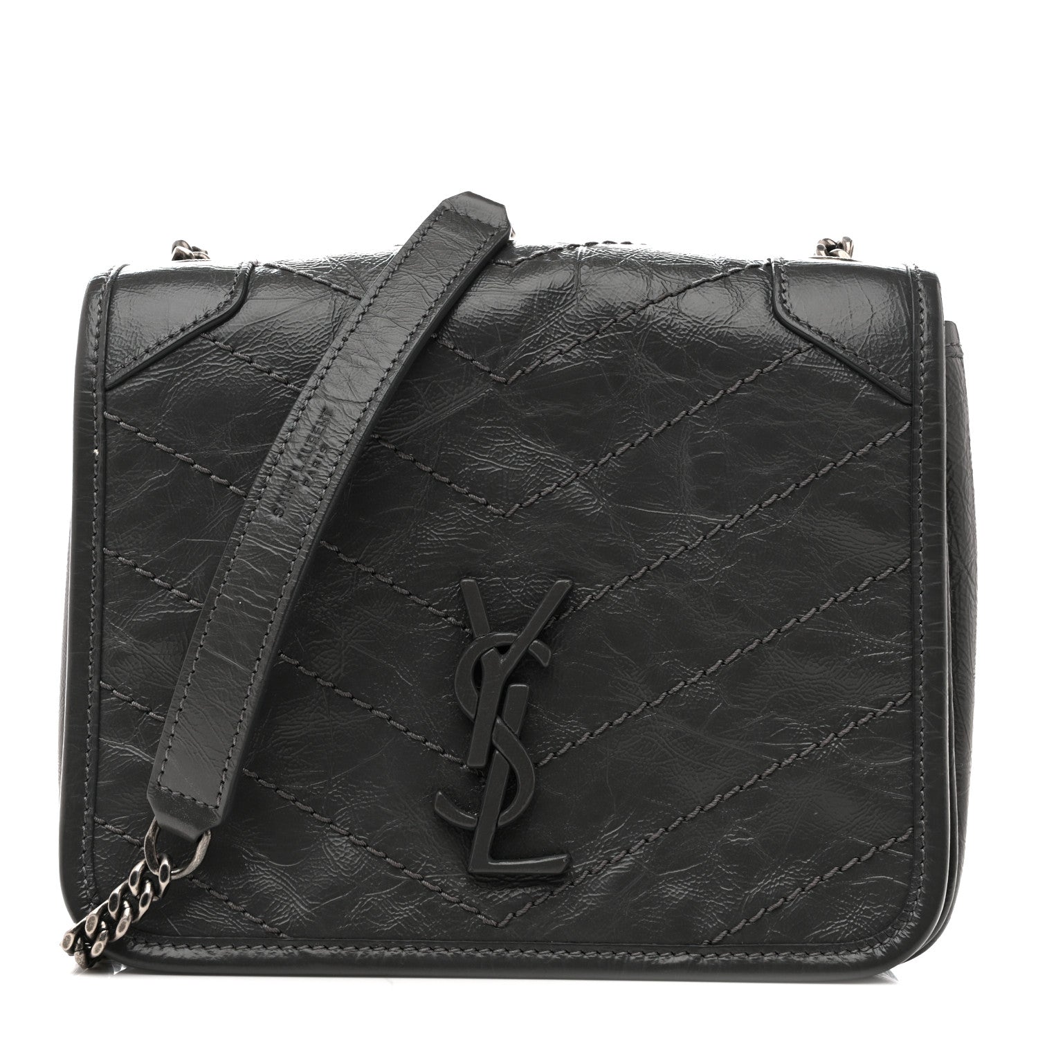 Crinkled Calfskin Matelasse Monogram Niki Chain Wallet Storm