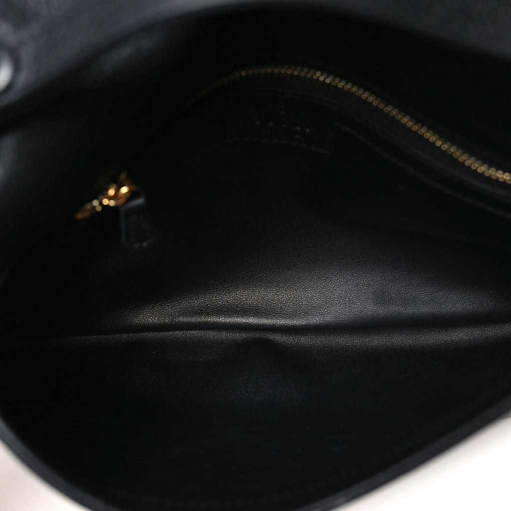 Roxy Calfskin Blondie Chain Shoulder Flap Bag Black