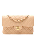 Caviar Quilted Small Double Flap Beige