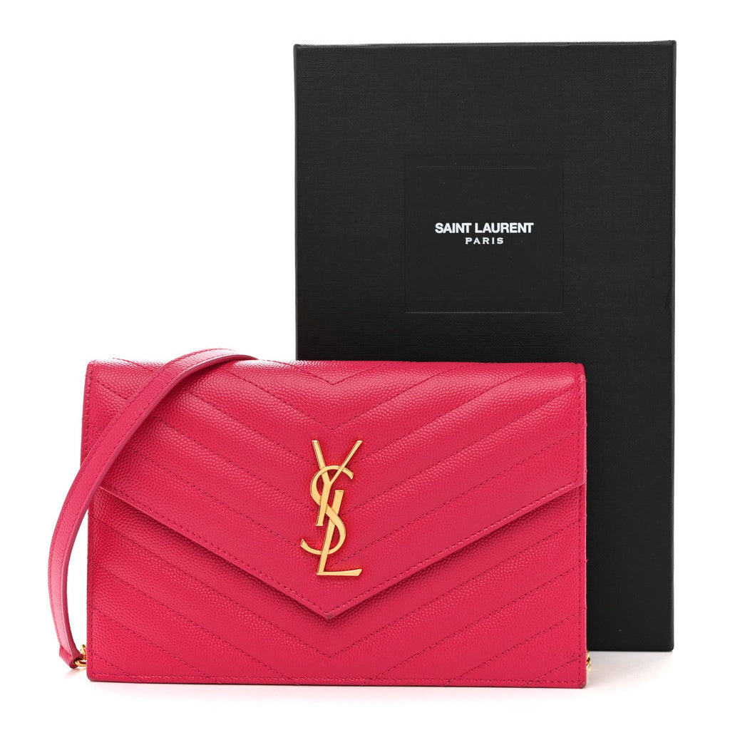 Grain De Poudre Matelasse Chevron Monogram Envelope Chain Wallet Bubblegum