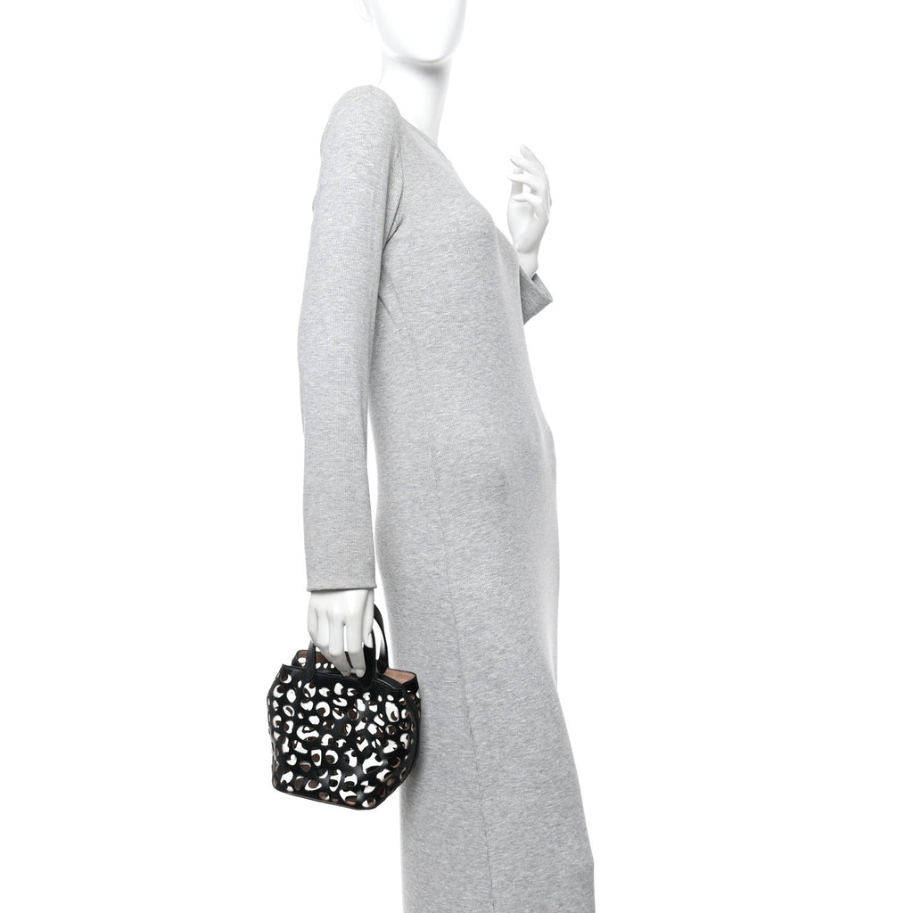 Calfskin Laser Cut Bucket Bag Black White