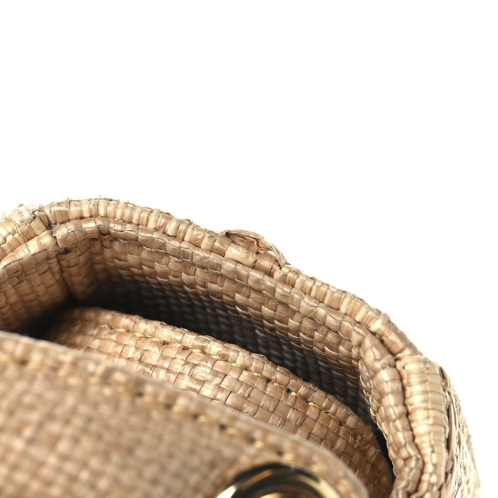 Raffia Woven Cannage Embroidered Mini Lady D-Lite Natural Black