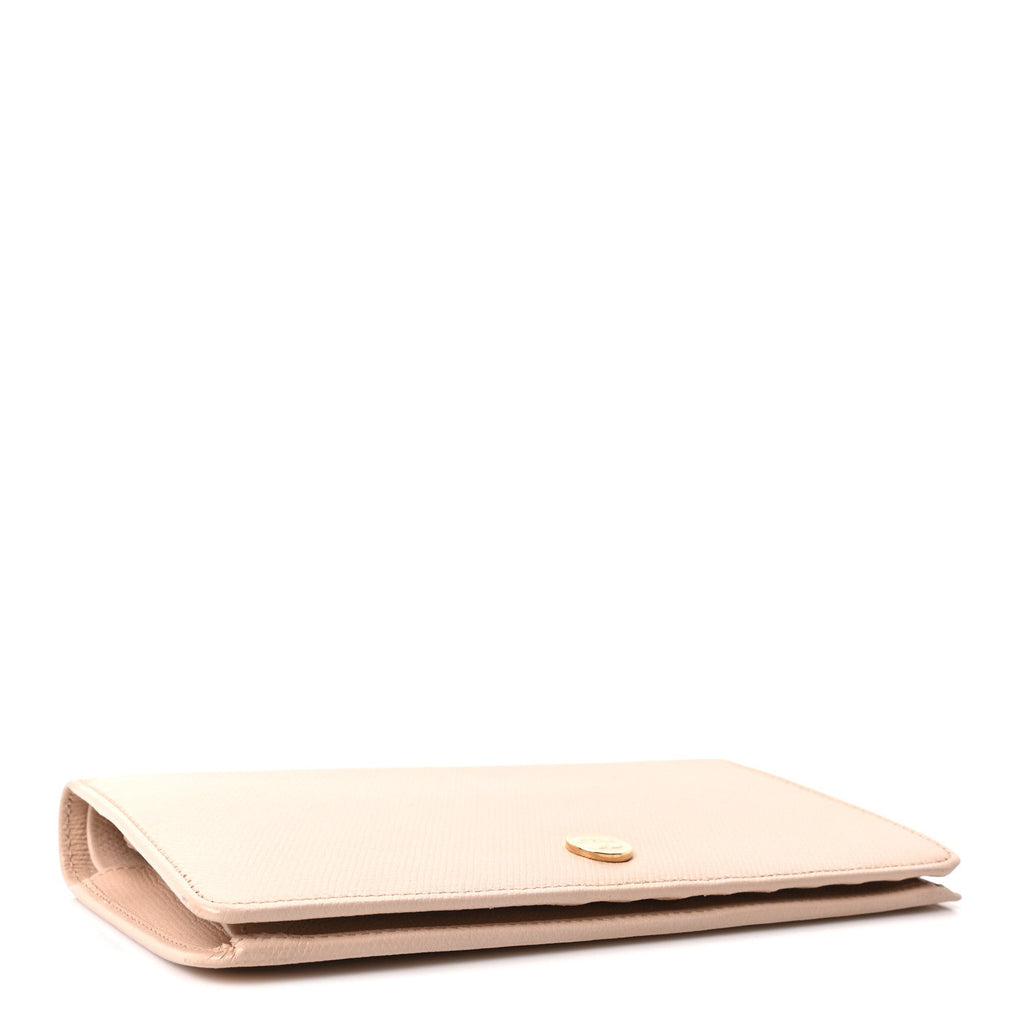 Grained Calfskin CC Button Yen Wallet Pink